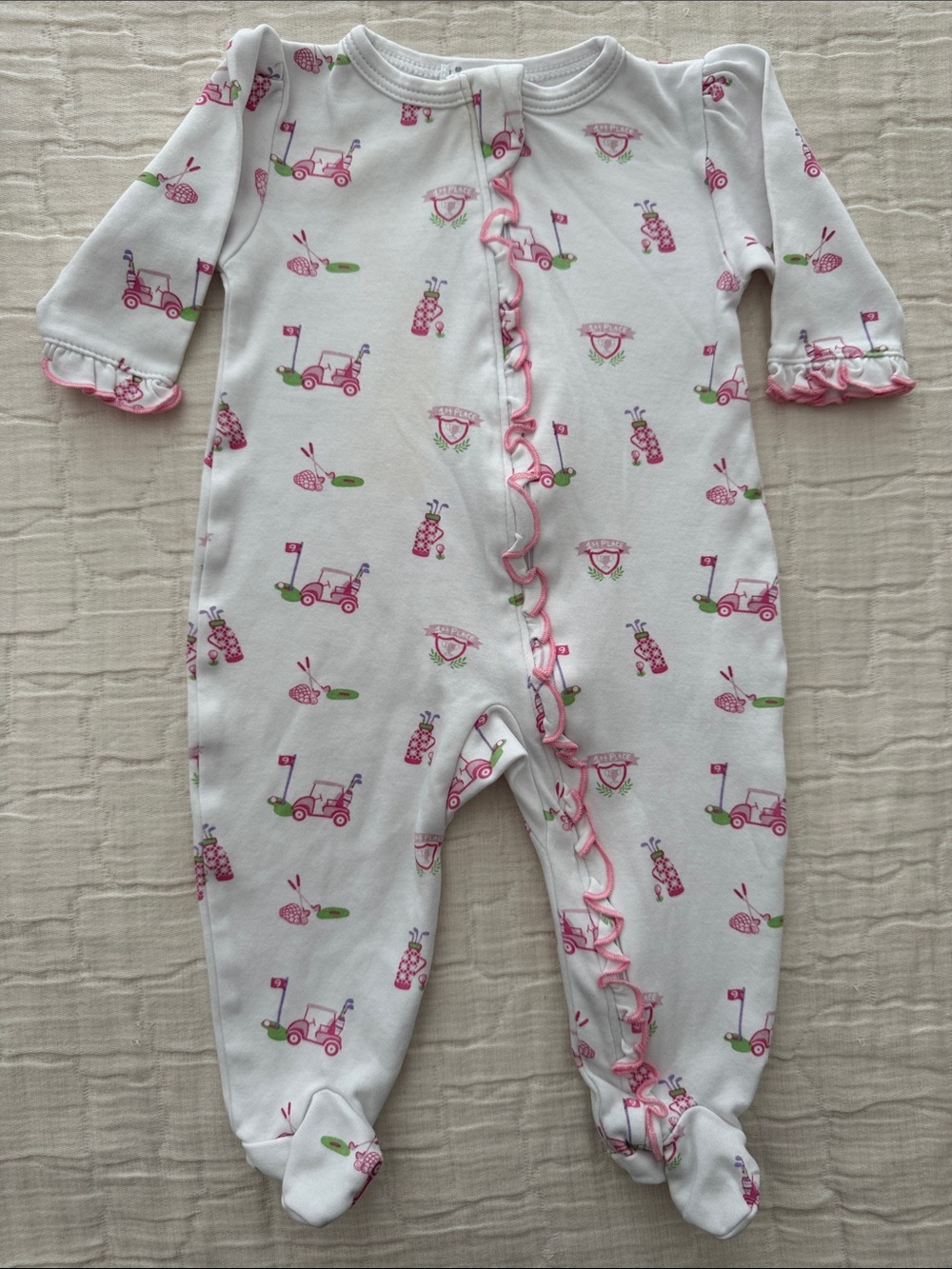 Kissy Kissy 1Pc Zip Golf Print Footie - Pink/Green/White, Size 0-3 months